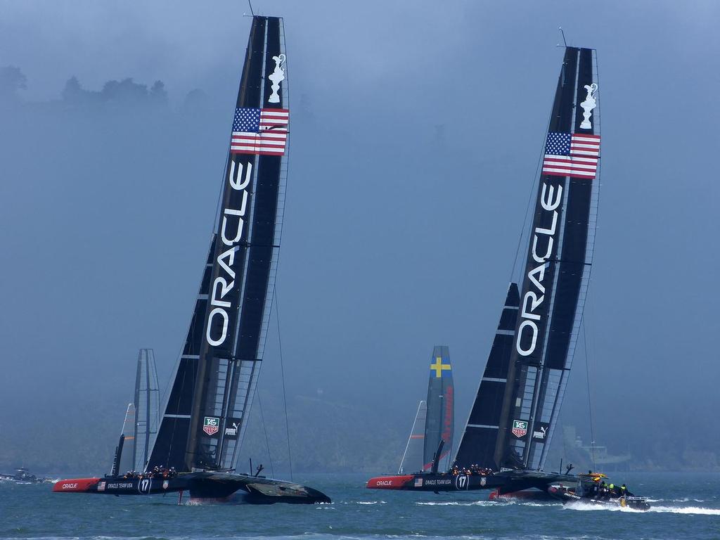 Oracle Team USA testing in the final practice session, July 3, 2013 photo copyright John Navas  taken at  and featuring the  class