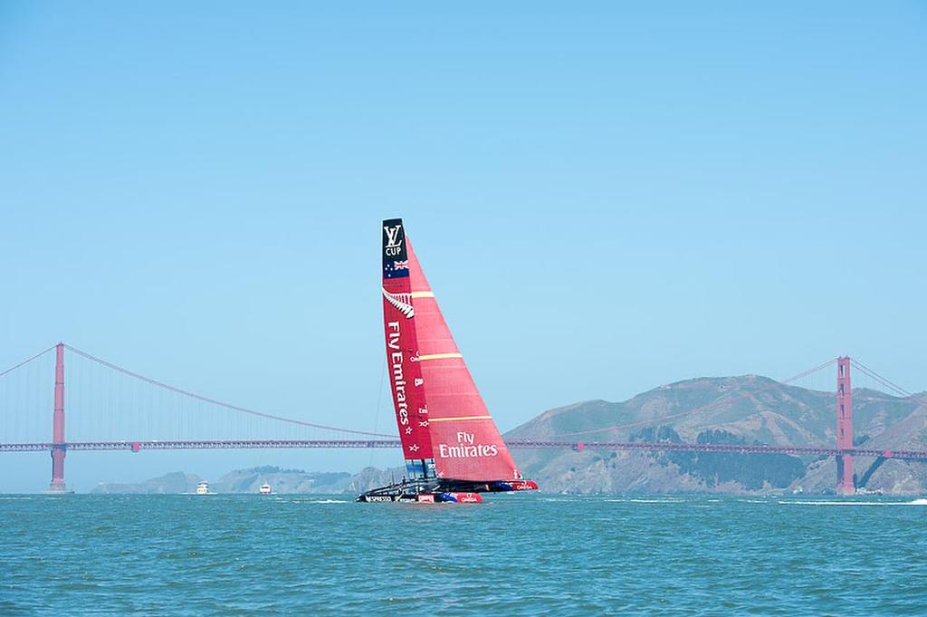 Emirates Team New Zealand AC72, NZL5 on the bay in San Francisco.  © Chris Cameron/ETNZ http://www.chriscameron.co.nz