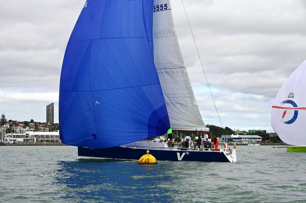 V5 pictured at the start of the  Auckland Suva Race June 1, 2013, with a smaller asymmetric to her Doyle’s Code Zero, which sheets almost to the transom. © Richard Gladwell www.photosport.co.nz