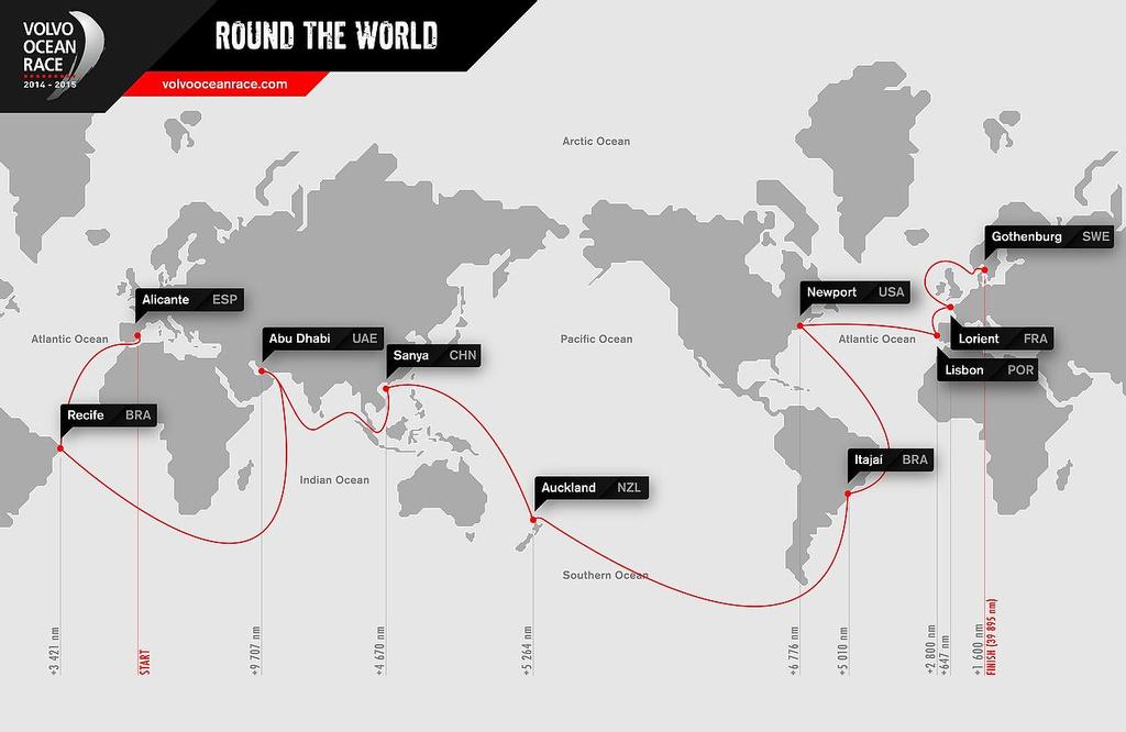 Official route of the Volvo Ocean Race 2014-15 photo copyright Volvo Ocean Race http://www.volvooceanrace.com taken at  and featuring the  class