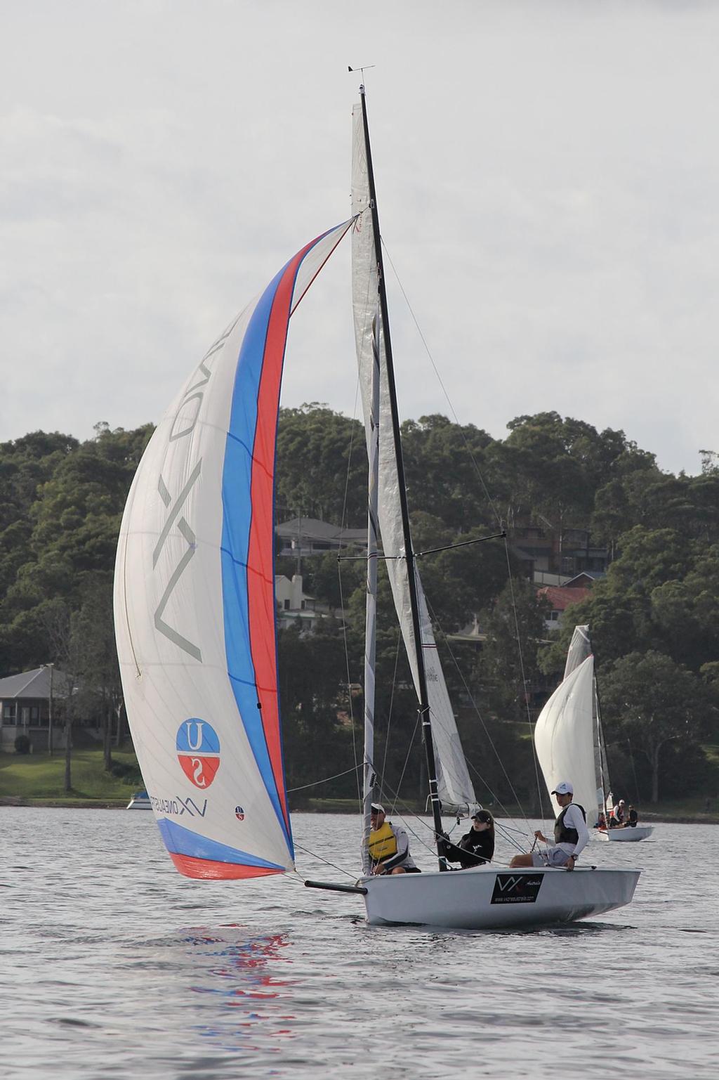 Scott Lawson, Harry and Kiera who swapped the helming every race and finished third - VXOne Mid Winters - Lake Macquarie, NSW photo copyright Andrew York taken at  and featuring the  class