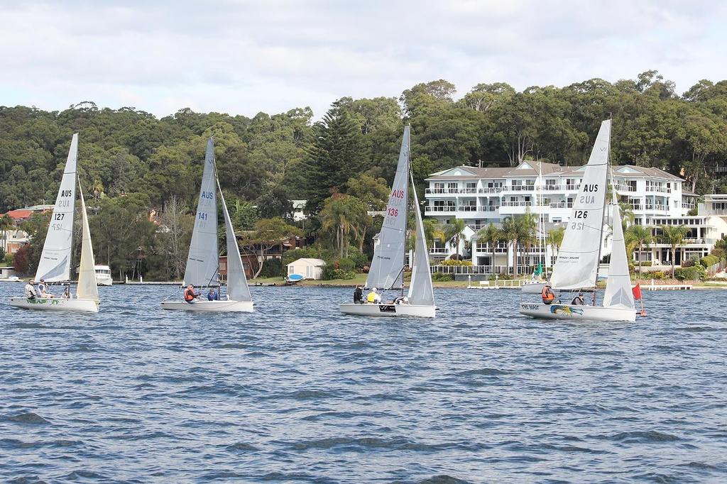 Upwind on Day 3, Michael James in the lead -VXOne Mid Winters - Lake Macquarie, NSW © Andrew York