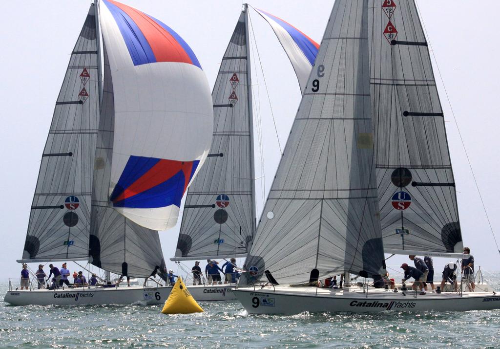 2013 Ullman Sails Long Beach Race Week -ABYC’s defending champs lead   at leeward mark in race 2 win   © Rich Roberts / photo boat captain Mike Learned .