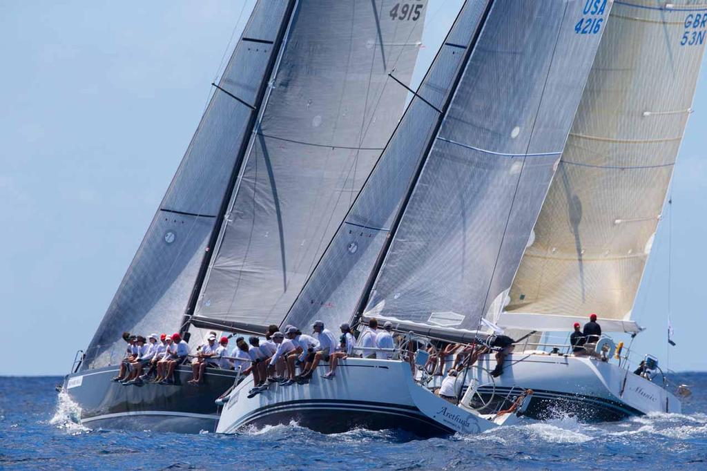 Spinnaker 1 Class: Defiance, Arethusa and Music racing at Les Voiles de Saint Barth 2013 photo copyright Christophe Jouany / Les Voiles de St. Barth http://www.lesvoilesdesaintbarth.com/ taken at  and featuring the  class
