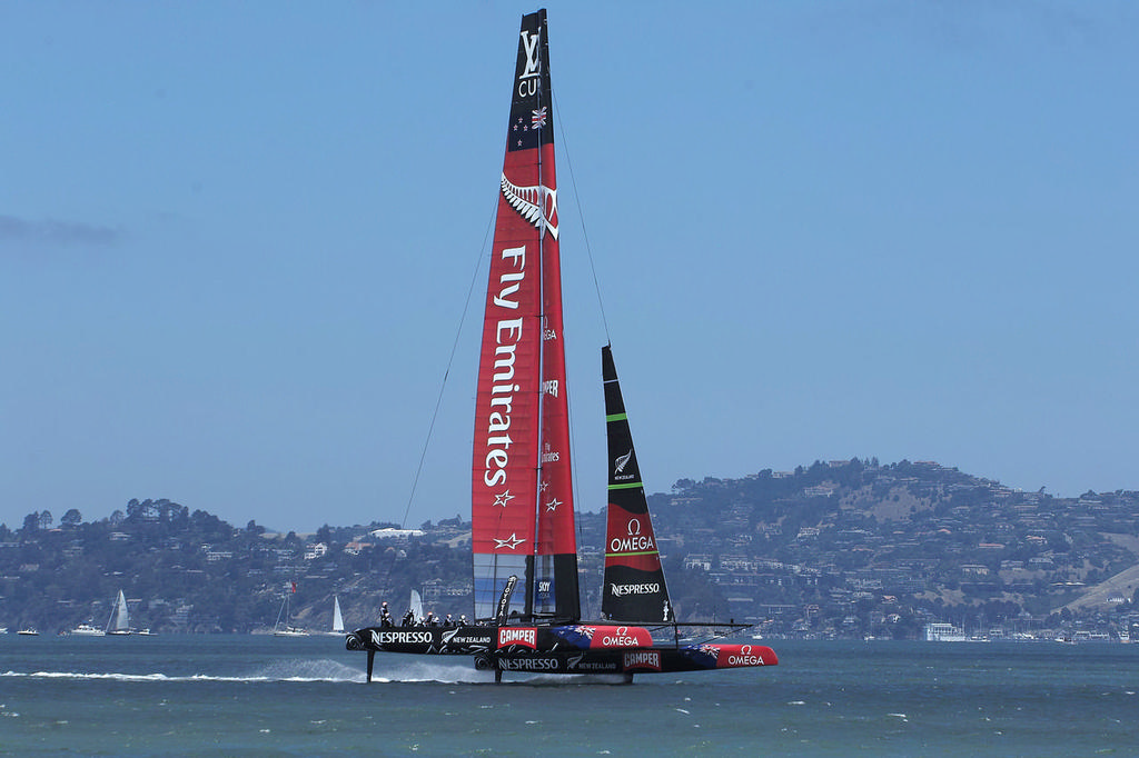 The foiling cavitation that has been a problem for all teams can be seen here. - America’s Cup © Chuck Lantz http://www.ChuckLantz.com