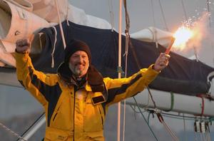 Gerry Hughes in triumphant mode photo copyright  SW taken at  and featuring the  class