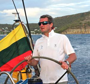 Simonas Steponavièius, skipper of Ambersail - Antigua Sailing Week photo copyright Global Yacht Racing http://www.globalyachtracing.com taken at  and featuring the  class