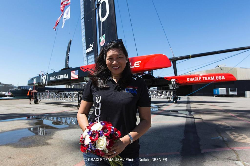 Judy Sim with Oracle Team USA, AC72 - launch April 23, 2013 photo copyright Guilain Grenier Oracle Team USA http://www.oracleteamusamedia.com/ taken at  and featuring the  class