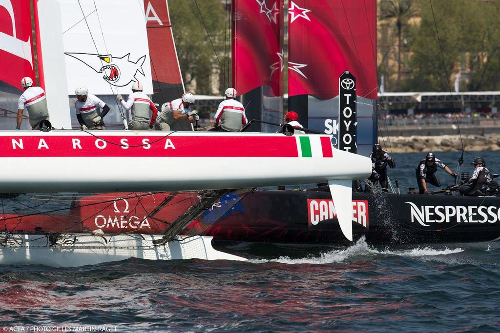 19/04/2013 - Napoli (ITA) - America's Cup World Series Naples 2013 - Race Day Two - Luna Rossa Challenge and Emirates Team New Zealand photo copyright ACEA - Photo Gilles Martin-Raget http://photo.americascup.com/ taken at  and featuring the  class