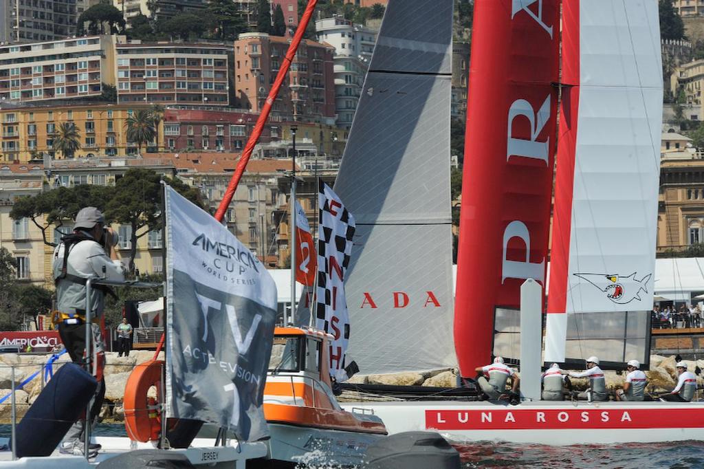 Photographers photograph Luna Rossa Sordfish, skippered by Francesco Bruni, because they won the first Match Race of the day here at the ACWS in Naples Italy April 19, 2013. ©  SW