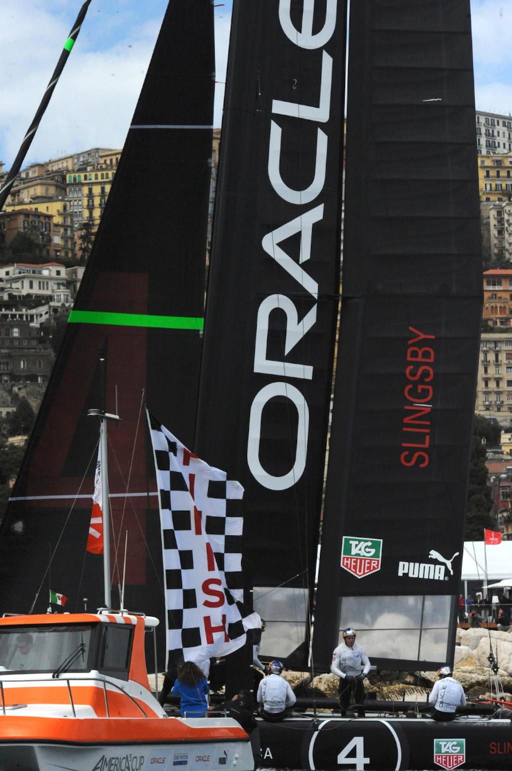 Oracle Team USA Slingsby wins the Match Race on the last day of racing at the ACWS in Naples Italy April 21, 2013. photo copyright  SW taken at  and featuring the  class