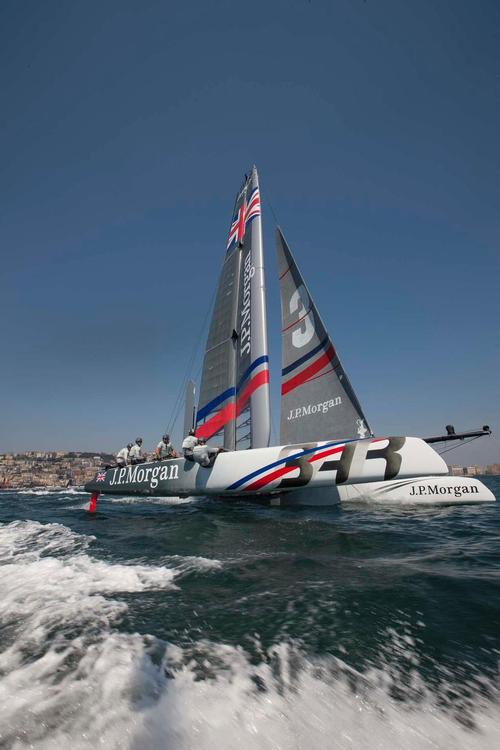 America’s Cup World Series Naples/ ACWS Naples. Italy. The J.P.Morgan BAR AC45 skippered by Ben Ainslie, shown here in action on day 2 of racing © Lloyd Images/J.P.Morgan BAR http://bar.americascup.com/