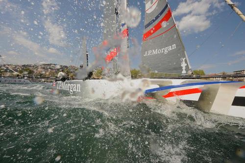 Ben Ainslie sails J.P. Morgan Bar into 3rd place for the day in Naples Italy for the ACWS. ©  SW
