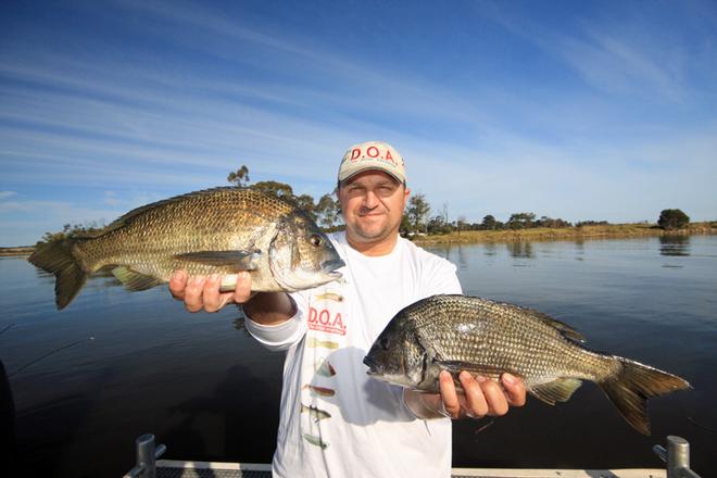 No complaints here. Frank Milito displays two solid winter bream. © Jarrod Day