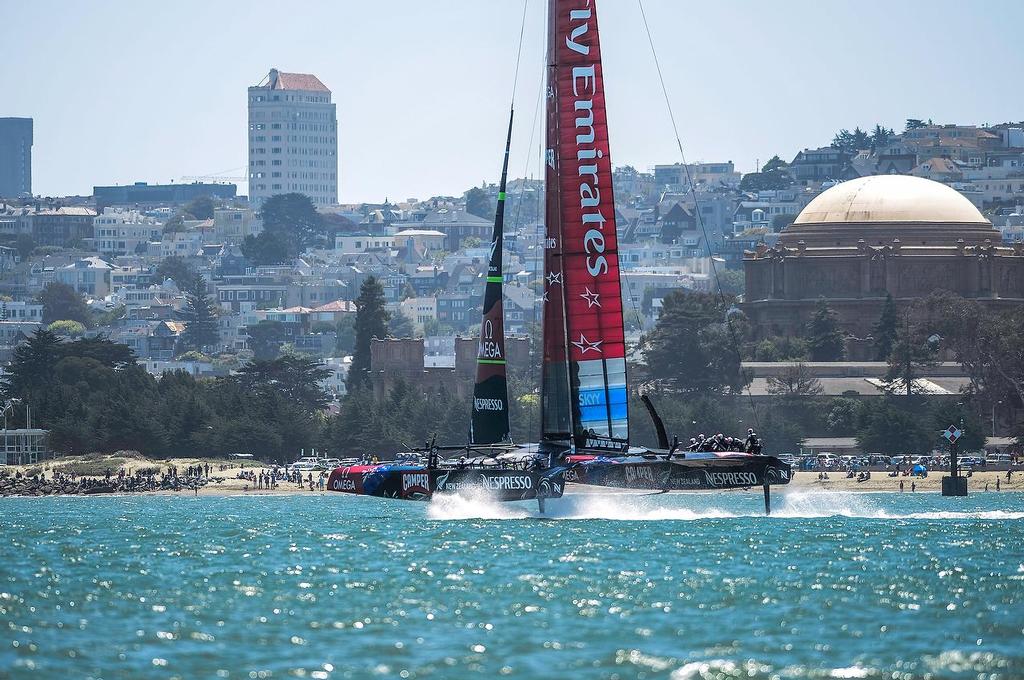 Emirates Team New Zealand skippered Dean Barker (NZL) wins over  Luna Rossa skippered by Massimiliano Sirena (ITA) by 5.23 minutes. photo copyright Paul Todd/Outside Images http://www.outsideimages.com taken at  and featuring the  class