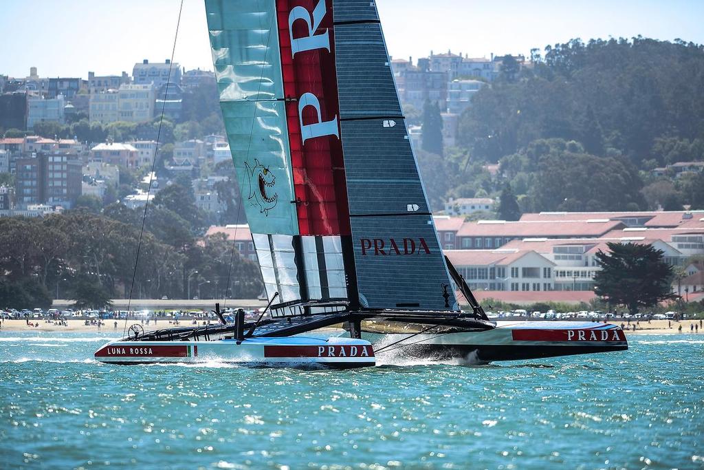 SAN FRANCISCO, USA, July 13th Emirates Team New Zealand skippered Dean Barker (NZL) wins over  Luna Rossa skippered by Massimiliano Sirena (ITA) by 5.23 minutes. The Louis Vuitton Cup  sailed in AC 72s (July 7th - August  30th, the Americaâ€™s Cup Challenger Series, is used as the selection series to determine who will race the Defender in the Americaâ€™s Cup Finals.
Â©Paul Todd/OUTSIDEIMAGES.COM
OUTSIDE IMAGES PHOTO AGENCY - photo © Paul Todd/Outside Images http://www.outsideimages.com