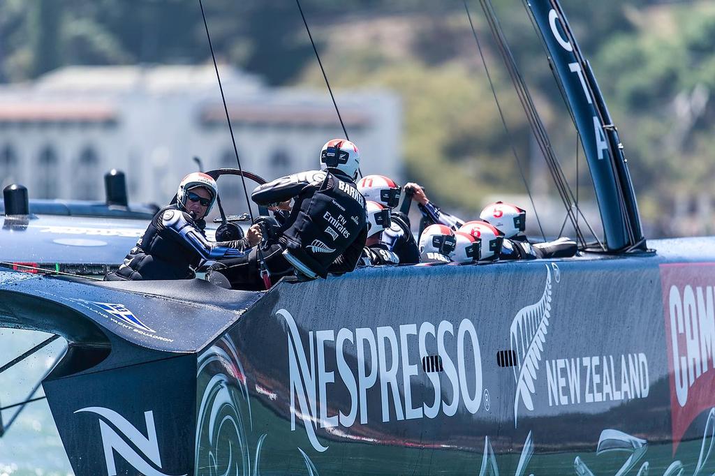 SAN FRANCISCO, USA, July 13th Emirates Team New Zealand skippered Dean Barker (NZL) wins over  Luna Rossa skippered by Massimiliano Sirena (ITA) by 5.23 minutes. The New Zealand crew in action. The Louis Vuitton Cup  sailed in AC 72s (July 7th - August  30th, the Americaâ€™s Cup Challenger Series, is used as the selection series to determine who will race the Defender in the Americaâ€™s Cup Finals.
Â©Paul Todd/OUTSIDEIMAGES.COM
OUTSIDE IMAGES PHOTO AGENCY photo copyright Paul Todd/Outside Images http://www.outsideimages.com taken at  and featuring the  class