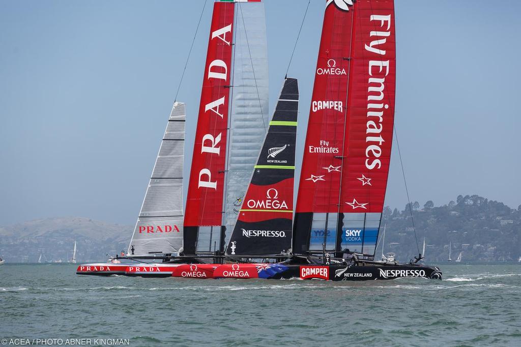 Emirates Team NZ and Luna Rossa before the start - Louis Vuitton Cup, Round Robin, Race Day 4, Luna Rossa vs ETNZ photo copyright ACEA / Photo Abner Kingman http://photo.americascup.com taken at  and featuring the  class