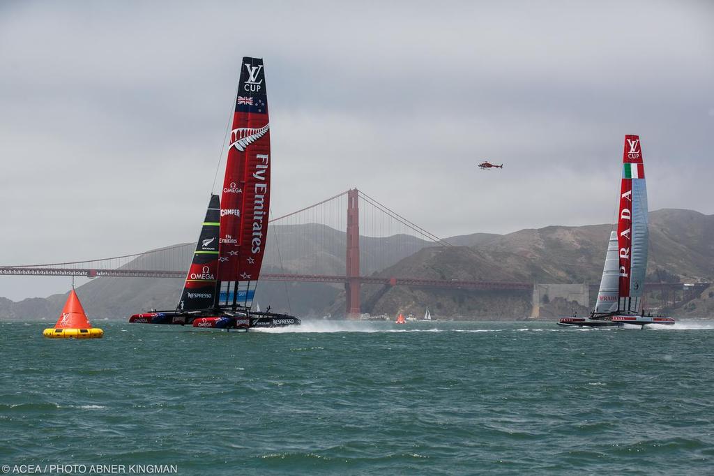 Emirates Team NZ leads - Louis Vuitton Cup, Round Robin, Race Day 4, Luna Rossa vs ETNZ photo copyright ACEA / Photo Abner Kingman http://photo.americascup.com taken at  and featuring the  class