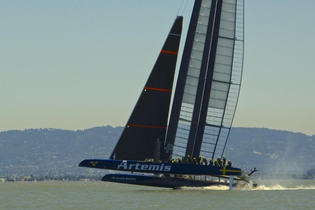 First foiling - Artemis Racing - Blue Boat - First Sail, July 24, 2013 photo copyright John Navas  taken at  and featuring the  class