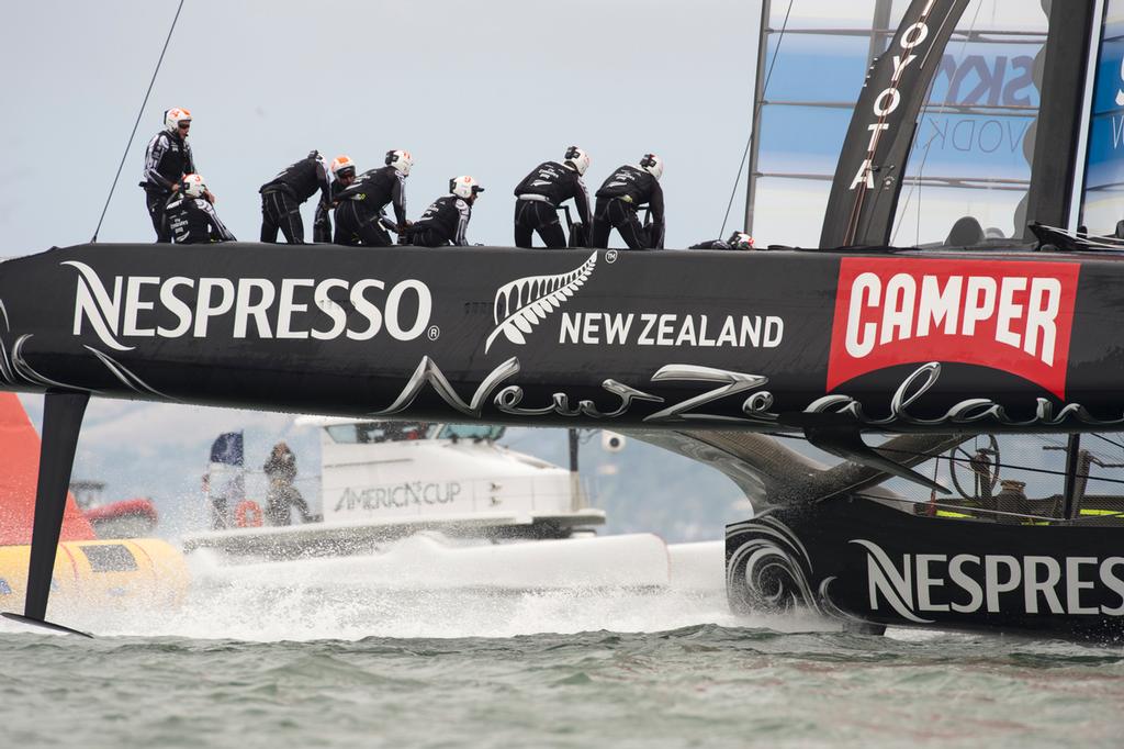 Emirates Team New Zealand sail around the course alone in their round robin 2 match of the Louis Vuitton Cup against Artemis Racing. 14/7/2013 photo copyright Chris Cameron/ETNZ http://www.chriscameron.co.nz taken at  and featuring the  class