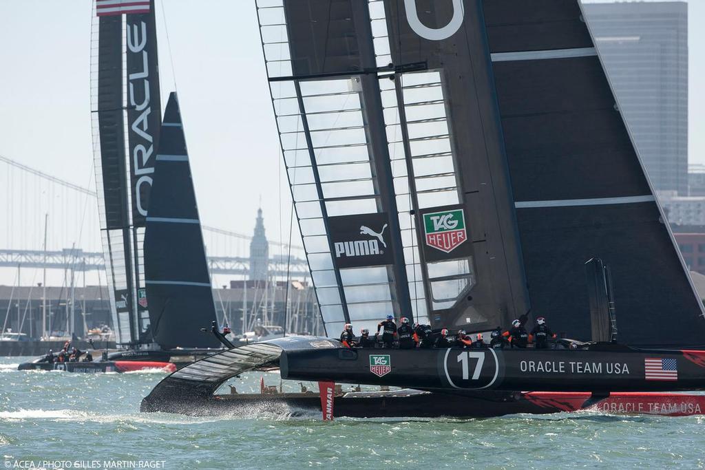 18/07/2013 - San Francisco (USA,CA) - 34th America's Cup - Louis Vuitton Cup - Round Robin - Race Day 6 - ORACLE Team USA two boat racing photo copyright ACEA - Photo Gilles Martin-Raget http://photo.americascup.com/ taken at  and featuring the  class