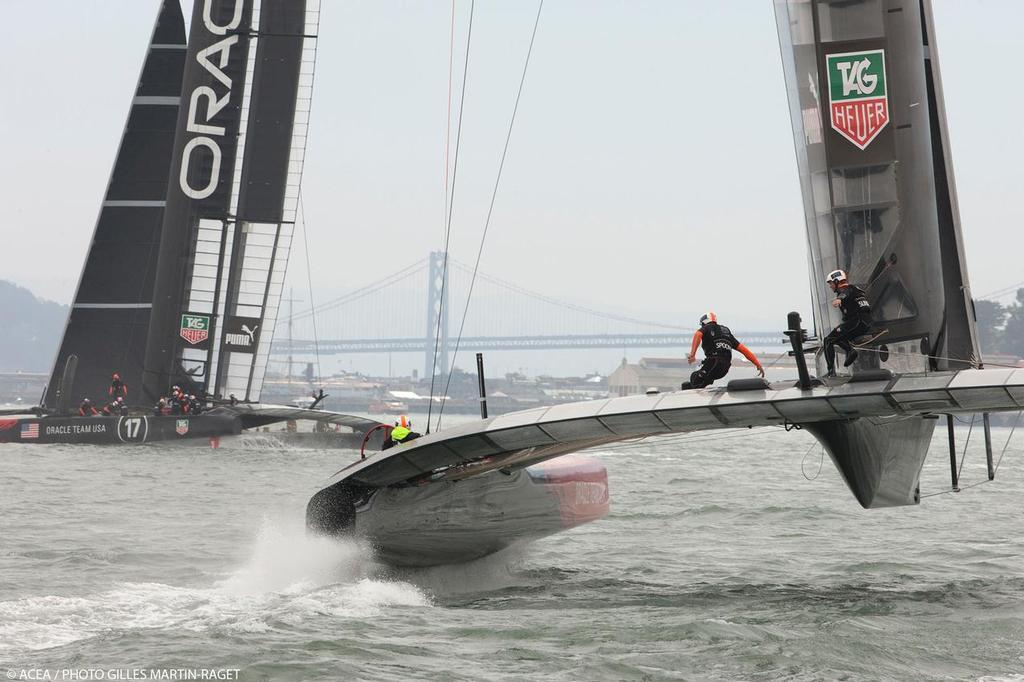 18/07/2013 - San Francisco (USA,CA) - 34th America's Cup - Louis Vuitton Cup - Round Robin - Race Day 6 - ORACLE Team USA two boat racing photo copyright ACEA - Photo Gilles Martin-Raget http://photo.americascup.com/ taken at  and featuring the  class