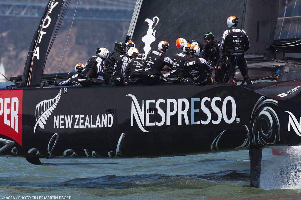 Emirates Team New Zealand vs Luna Rossa - Tom Cruise, Emirates Team New Zealand guest (black helmet with green fleck ) photo copyright ACEA - Photo Gilles Martin-Raget http://photo.americascup.com/ taken at  and featuring the  class