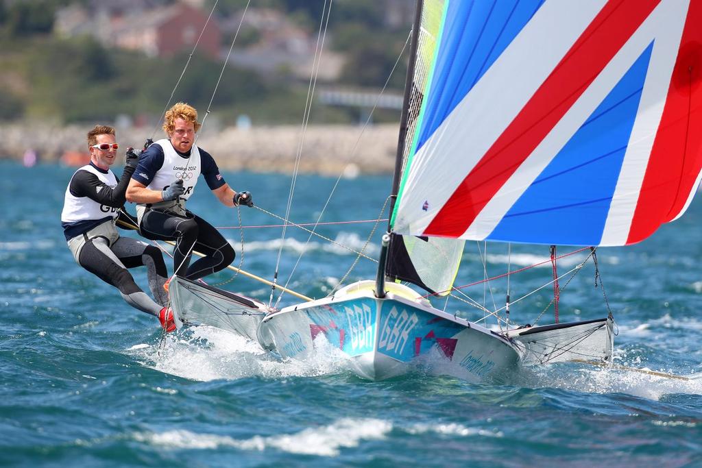 Morrison (left) and Rhodes in action at the 2012 Olympics photo copyright Richard Langdon/British Sailing Team taken at  and featuring the  class