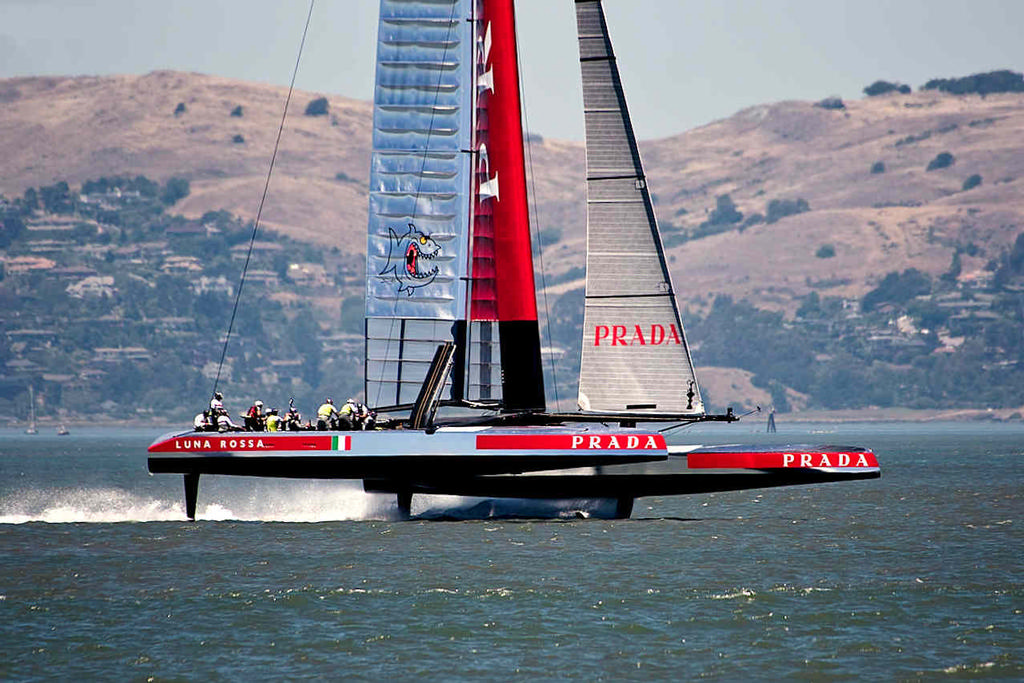 Luna Rossa, flat-out and flying towards the finish line during a practice session in  June. - America's Cup © Chuck Lantz http://www.ChuckLantz.com