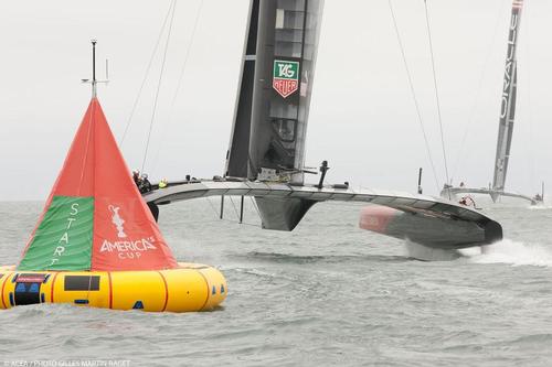 Oracle Team USA two boat racing on the America’s Cup course © ACEA - Photo Gilles Martin-Raget http://photo.americascup.com/