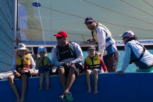 It's a family affair for the team on Barney Army. Up on the rail for Jordan, Ayla, Big Gaz, Hayden and Carmen which Andrew holds course. Abell Point Marina Airlie Beach Race Week 2013 photo copyright Shirley Wodson taken at  and featuring the  class
