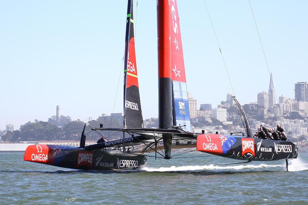 America’s Cup - Day 1,  Oracle Team USA vs Emirates Team NZ - NZL 5 lifts off upwind photo copyright Richard Gladwell www.photosport.co.nz taken at  and featuring the  class