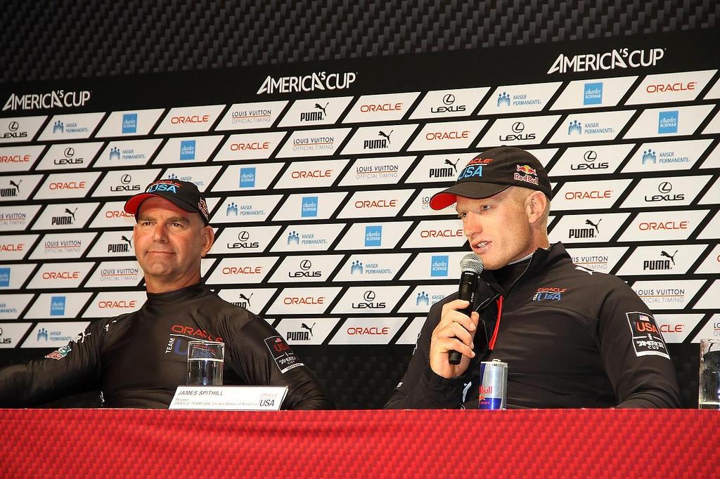 America&rsquo;s Cup - Day 1,  Oracle Team USA vs Emirates Team NZ - John Kostecki and Jimmy Spithill in the Media Conference photo copyright Richard Gladwell www.photosport.co.nz taken at  and featuring the  class