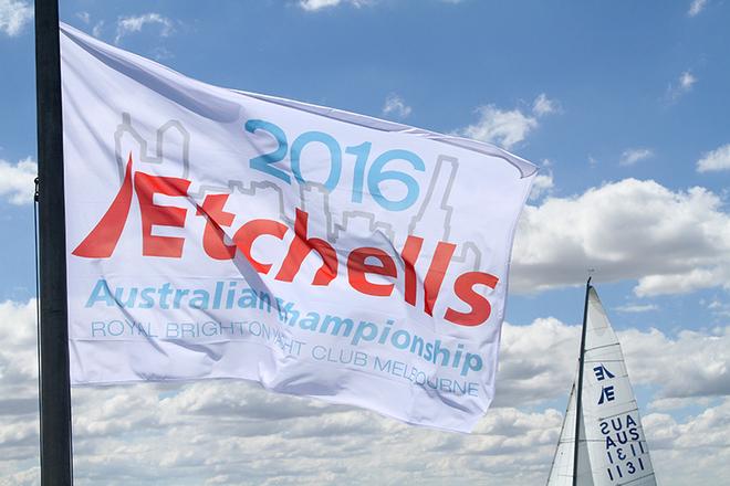 Flag for the 2016 Australian Championship was out circulating on the course to help promote the event. - 2015 Etchells Victorian State Championship © Teri Dodds http://www.teridodds.com