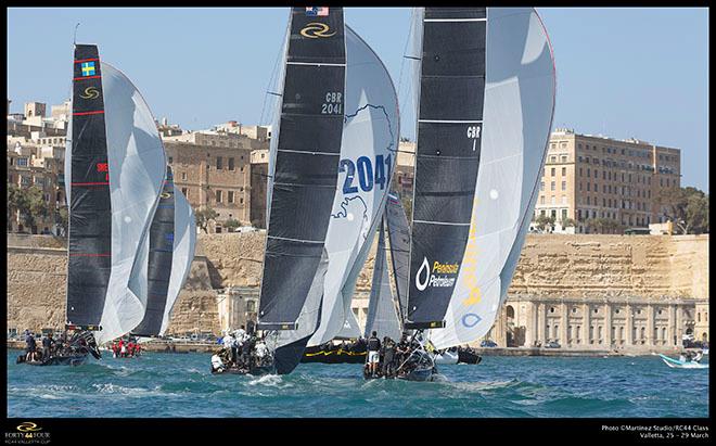The RC44 fleet racing on Grand Harbour, Valletta © MartinezStudio.es http://www.rc44.com