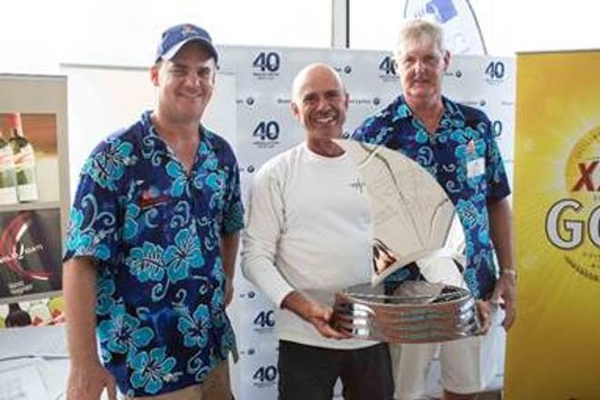 SYC Josh Belsham, Winner Duncan Hine from Alive and SYC Commodore Phil Short - SYC’s XXXX Sail Paradise, 2015 © Southport Yacht Club/Sail Paradise