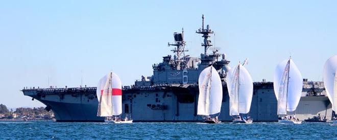 The Farr 40 fleet and the USS America © Farr 40 Class Association