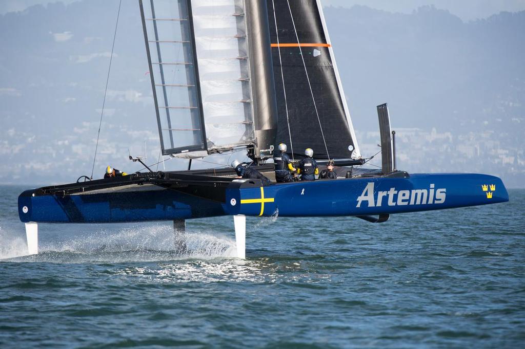 Artemis Racing training in a foiling AC45 - the new AC Class is expected to be just three feet longer. © Sander van der Borch / Artemis Racing