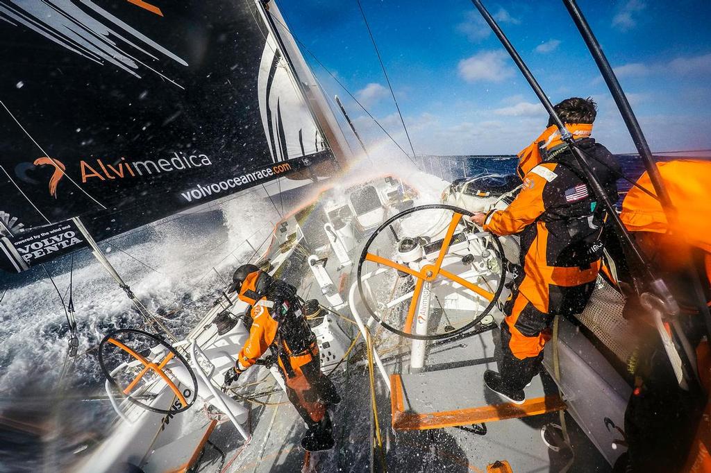 Team Alvimedica -  Fast downwind in the Southern Ocean under full main as the wind begins to build. ©  Amory Ross / Team Alvimedica