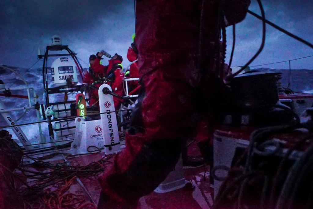 March 23, 2015. Leg 5 to Itajai onboard Dongfeng Race Team. Day 5. Sorting the boat and getting themselves back on track following a Chinese Gybe © Yann Riou / Dongfeng Race Team