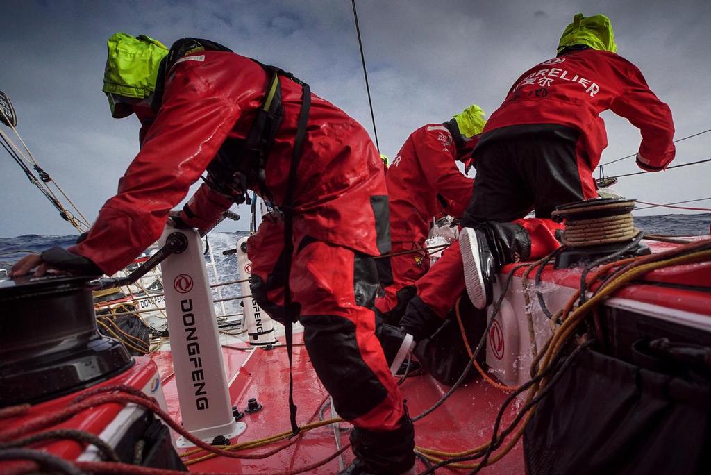 March 28, 2015. Leg 5 onboard Dongfeng Race Team. Lots of action on deck. photo copyright Yann Riou / Dongfeng Race Team taken at  and featuring the  class