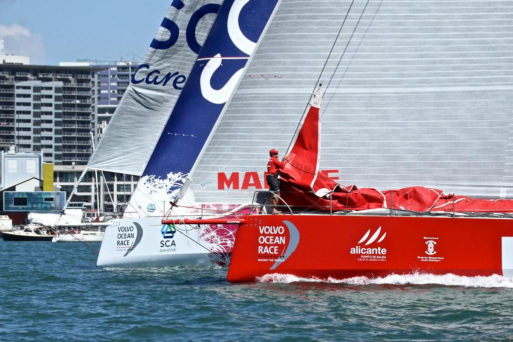 Mapfre and Team SCA lead off the start - Volvo Ocean Race - In Port Race, Auckland photo copyright Richard Gladwell www.photosport.co.nz taken at  and featuring the  class