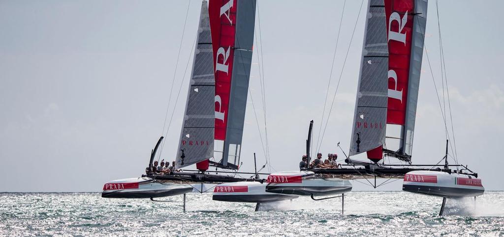 Luna Rossa foiling AC 45's training in Cagliari - Team NZ used one of these boats ``as supplied`` photo copyright Carlo Borlenghi/Luna Rossa http://www.lunarossachallenge.com taken at  and featuring the  class