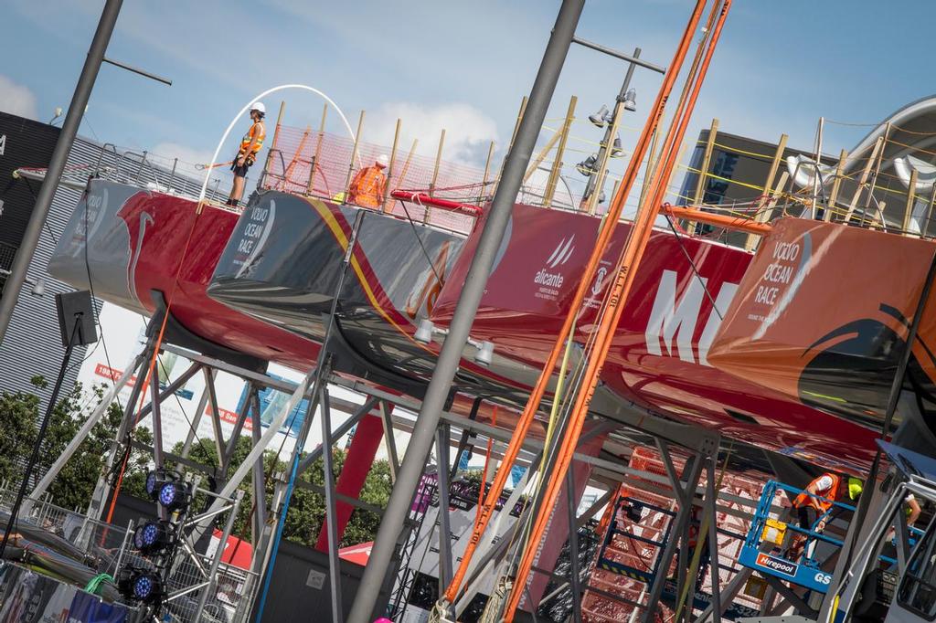 March 02, 2015. The one design new Volvo Ocean Race boats are given some TLC after an arduous voyage from Sanya to Auckland. ©  Ainhoa Sanchez/Volvo Ocean Race