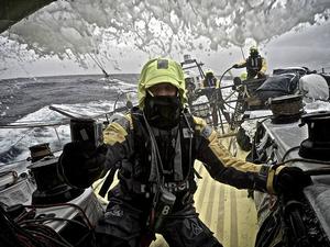 March 29,2015. Leg 5 to Itajai onboard Team Brunel. Day 11. Rokas Milevicius taking a selfie on deck. photo copyright Stefan Coppers/Team Brunel taken at  and featuring the  class