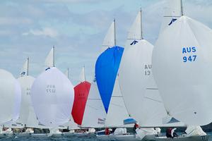 Magpie leads the fleet down under spinnaker in Race Three. - 2015 Etchells Victorian State Championship photo copyright Teri Dodds http://www.teridodds.com taken at  and featuring the  class