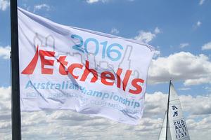 Flag for the 2016 Australian Championship was out circulating on the course to help promote the event. - 2015 Etchells Victorian State Championship photo copyright Teri Dodds http://www.teridodds.com taken at  and featuring the  class