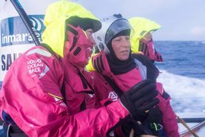Oboard Team SCA - Annie Lush and OBR Abby Ehler (right) discussing the low-down during watch change - Volvo Ocean Race 2015 photo copyright Anna-Lena Elled/Team SCA taken at  and featuring the  class
