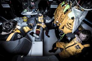 Onboard Abu Dhabi Ocean Racing - All watches are up and standing by as the team approaches the ice limits in prep for the evenings gybe-fest - Leg five to Itajai -  Volvo Ocean Race 2015 photo copyright Matt Knighton/Abu Dhabi Ocean Racing taken at  and featuring the  class